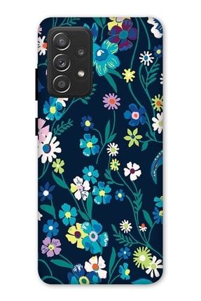 Samsung Galaxy A52 Uyumlu Lacivert Kılıf Baskılı Mavi Çiçekler Desenli Silikon 8834 Samsung A52 Kılıf Zpx-Ket-023