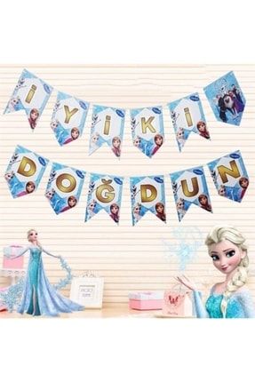 Elsa Anna Karlar Ülkesi Karakter Temalı Frozen Parti Konsepti Iyiki Doğdun Yazısı Yazı Banner elsabaner