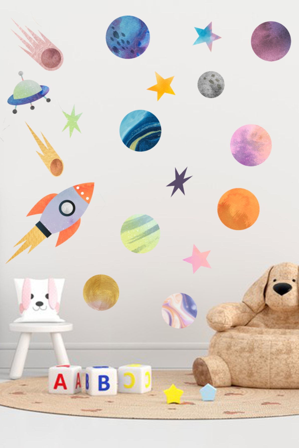 Gezegenler Çocuk Bebek Odası Duvar Sticker 90x50 cm