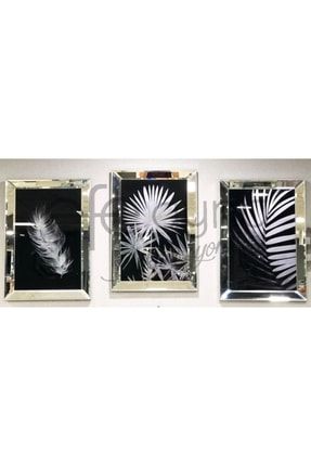 Siyah Yapraklar-3'lü Gümüş Ayna Tablo Seti 40x60cm SIYAHYAPRAK-3TABLO-G