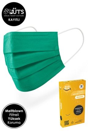 Meltblown Filtreli Üts Kayıtlı Yumuşak Lastikli Yeşil Renkli Kaliteli Cerrahi Maske 10'lu 1 Kutu MM-PREMIUM-COLOR-10