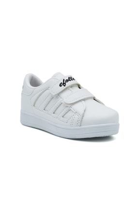 Beyaz - Efol Unisex Cırtlı Çocuk Spor Ayakkabı 4 Bant Sneaker Ayakkabı EFOLLE4BANT
