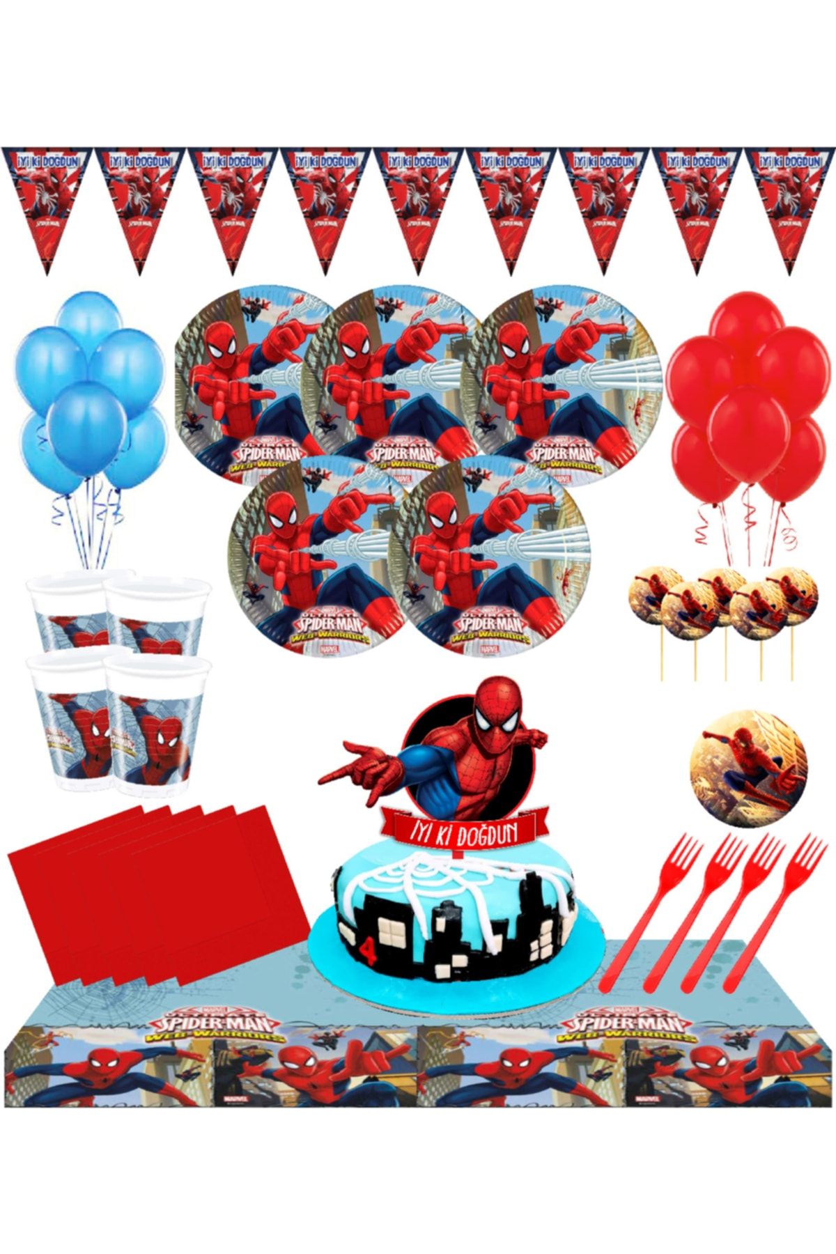 Masal Şekerleme Spiderman Örümcek Adam 8 Kişilik Doğum Günü Set Pasta