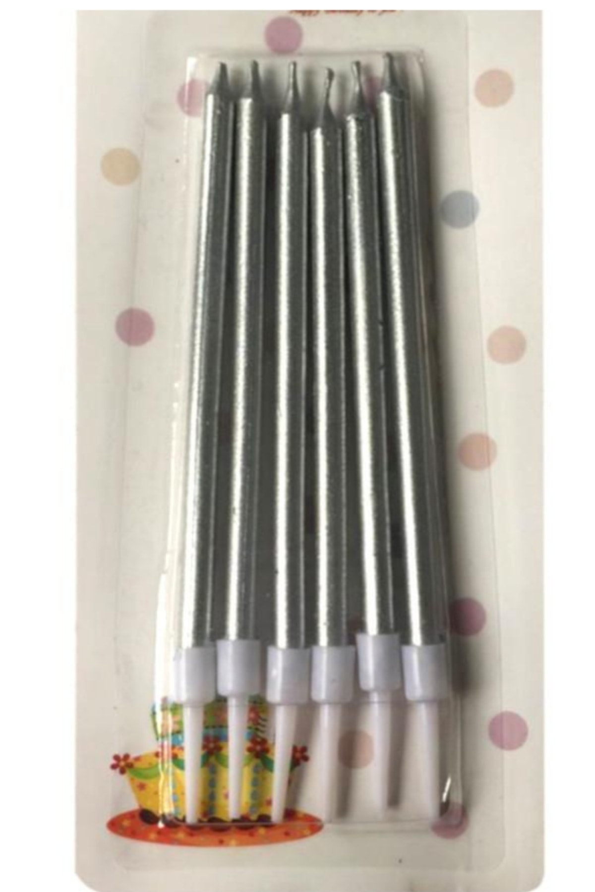 ELGALA Pasta Mumu 6'lı Ince Mum 13 Cm Gümüş Renk