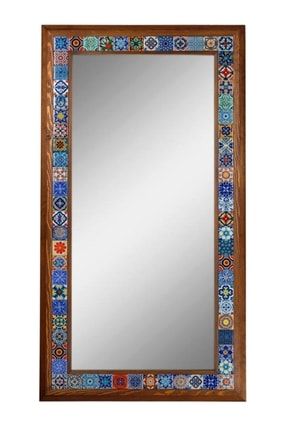 Duruawm Ayna Doğal Ahşap Çerçevduvar Aynası 65x125 Ebatında 5x5 Seramik Karo Desenli Ayna Hediyelik seramik ayna 68