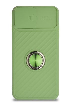 Iphone 8 Plus Uyumlu Kamera Korumalı Yüzüklü Pastel Silikon Kılıf Açık Yeşil KZY_RİNGO_İP8PLS