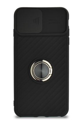 Iphone 8 Plus Uyumlu Kapak Kamera Korumalı Yüzüklü Pastel Silikon Kılıf Siyah CA_RİNGO_İP8PLS