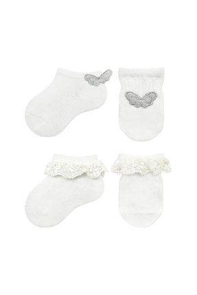2'li Beyaz Yeni Doğan Eldiven Ve Çorap Kombini ONL-01676_BYZ