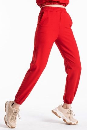 Kadın, Kırmızı Renk, Yüksek Belli, Jogger Eşofman Altı CY84171