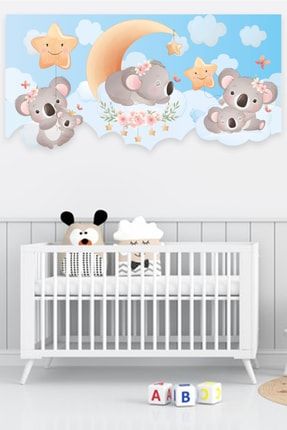 Sevimli Koalalar Çocuk Bebek Odası Duvar Sticker 100x50 Cm Mavi SPT1479