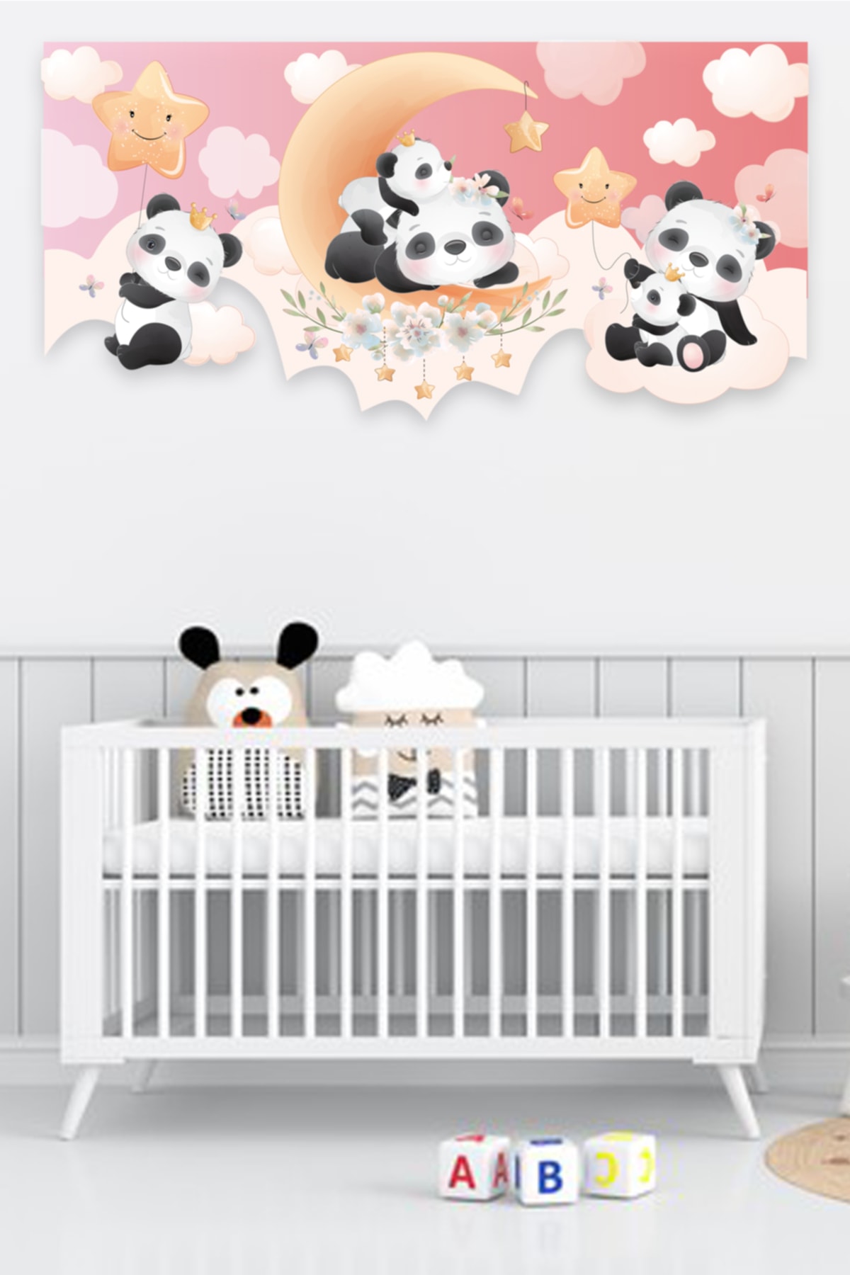 Sevimli Pandalar Çocuk Bebek Odası Duvar Sticker 100x50 Cm Pembe