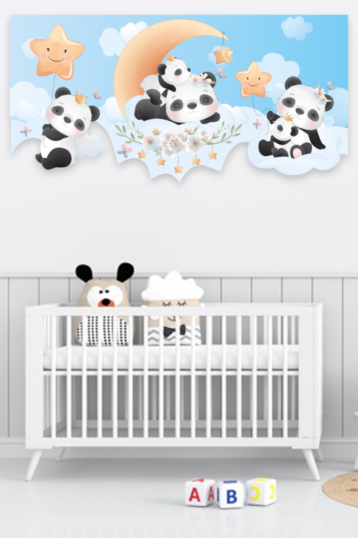 Uykucu Pandalar Çocuk Odası Duvar Sticker 100x50 cm Mavi