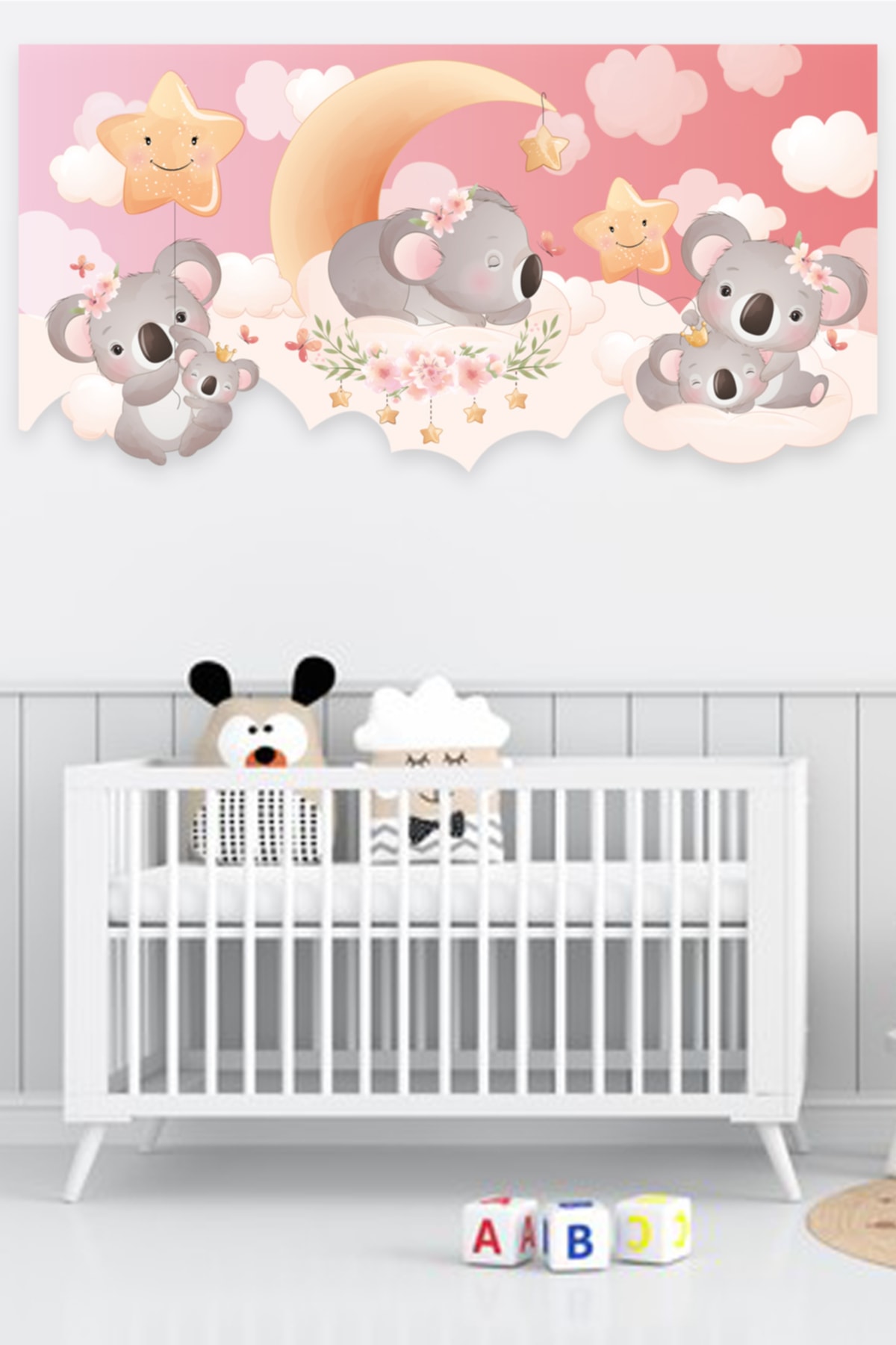 Sevimli Koalalar Çocuk Bebek Odası Duvar Sticker 100x50 Cm Pembe
