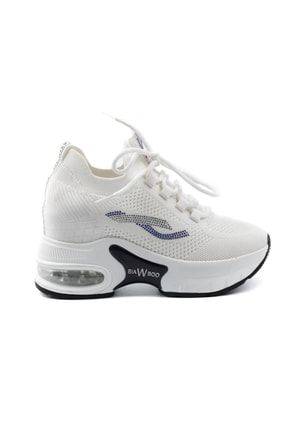 Beyaz - Kadın Air Taban Gizli Dolgu Taş Detaylı Sneaker TYC00372129028
