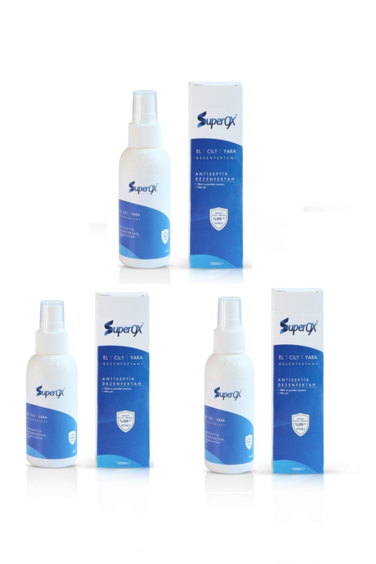 SuperOX Hipokloröz, Alkolsüz, El & Cilt & Yara Çevresi Dezenfektanı ( 3adet 100 Ml )