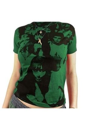 Harajuku Fashion Girls Squad Yeşil Crop Yarım Kadın T-shirt LOC45785