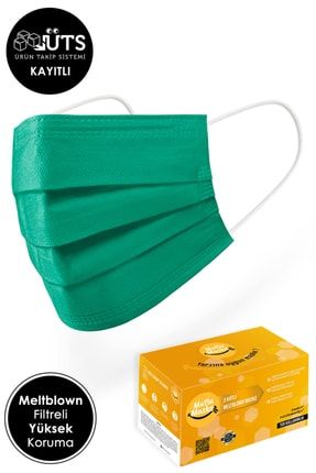 100'lü Meltblown Filtreli Üts Kayıtlı Yumuşak Lastikli Yeşil Renkli Tek Kullanımlık Cerrahi Maske MM-MELTBLOWN-100-RENKLI
