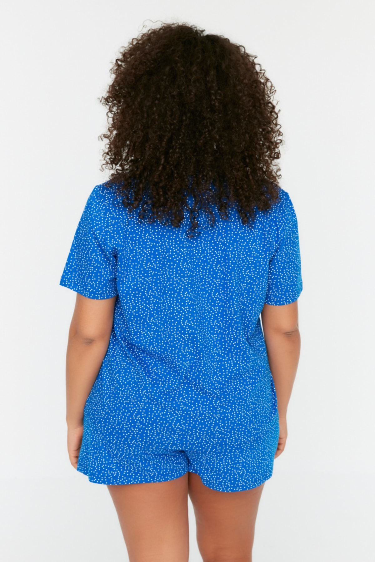 Trendyol Curve Große Größen in Pyjama-Set Dunkelblau Mit Slogan FN9345