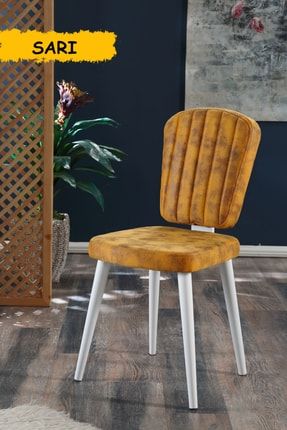 Legno Sandalye - Sarı - Ahşap Beyaz Ayak legnobeyaz