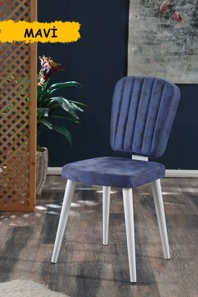 Legno Sandalye - Mavi - Ahşap Beyaz Ayak legnobeyaz