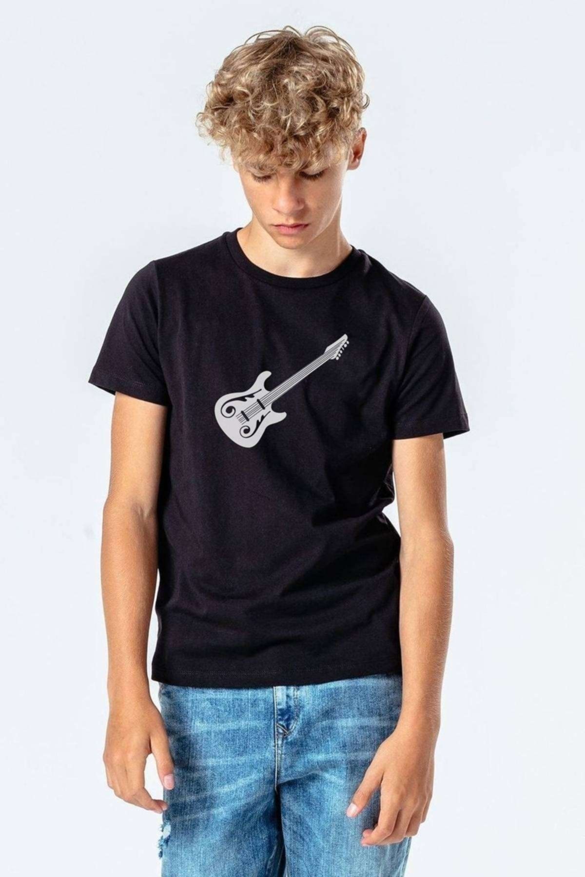 QIVI Chitară Bass Chitară Electrică Negru Și Negru Tricou Negru Unisex Copii Printed Unisex - 7–8 years
