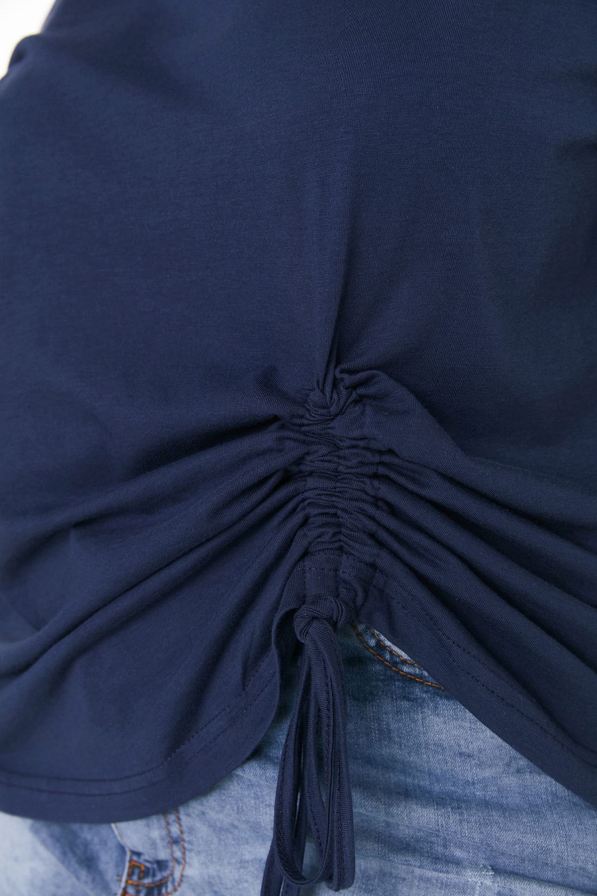 Trendyol Curve-Indigoblaues Strick-T-Shirt – 100 % Baumwolle, Kordelzugdetail TBBSS22TS2293 4