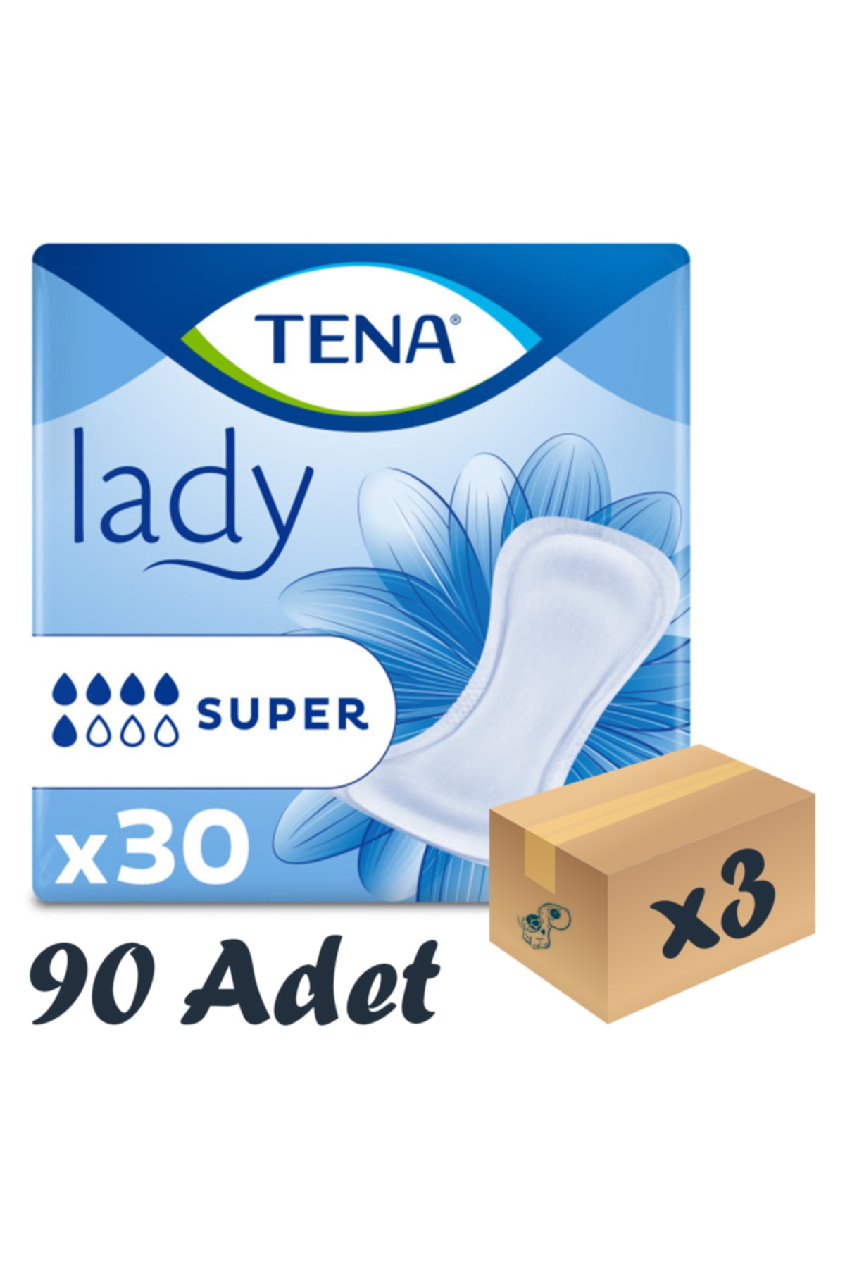 TENA Lady Super Kadın Mesane Pedi 5 Damla 30'lu 3 Paket 90 Adet