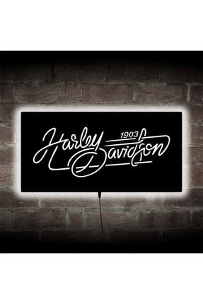 Harley Davıdson Yazılı Led Işıklı Tablo Ahşap Duvar Dekoru lcttbl174