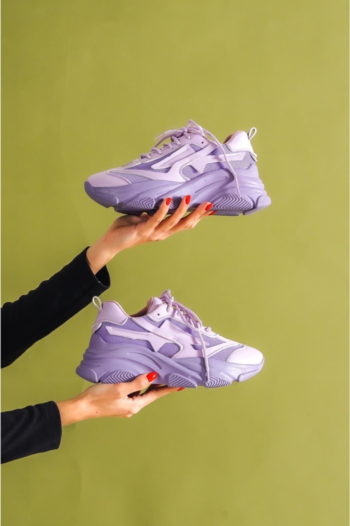 bescobel Mor - Kadın Lila Yüksek Tabanlı File Detaylı Sneaker Günlük Spor Ayakkabı Kecsp140