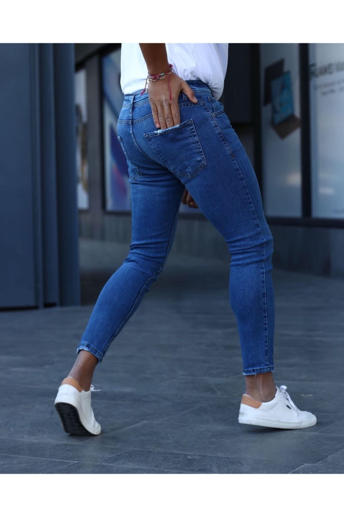 Denim Shorty Blue Color Grinded Lycra Jeans Trendyol