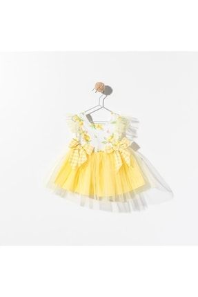 Sarı Limon Desenli Tütülü Kız Bebek Elbise CMN-21183