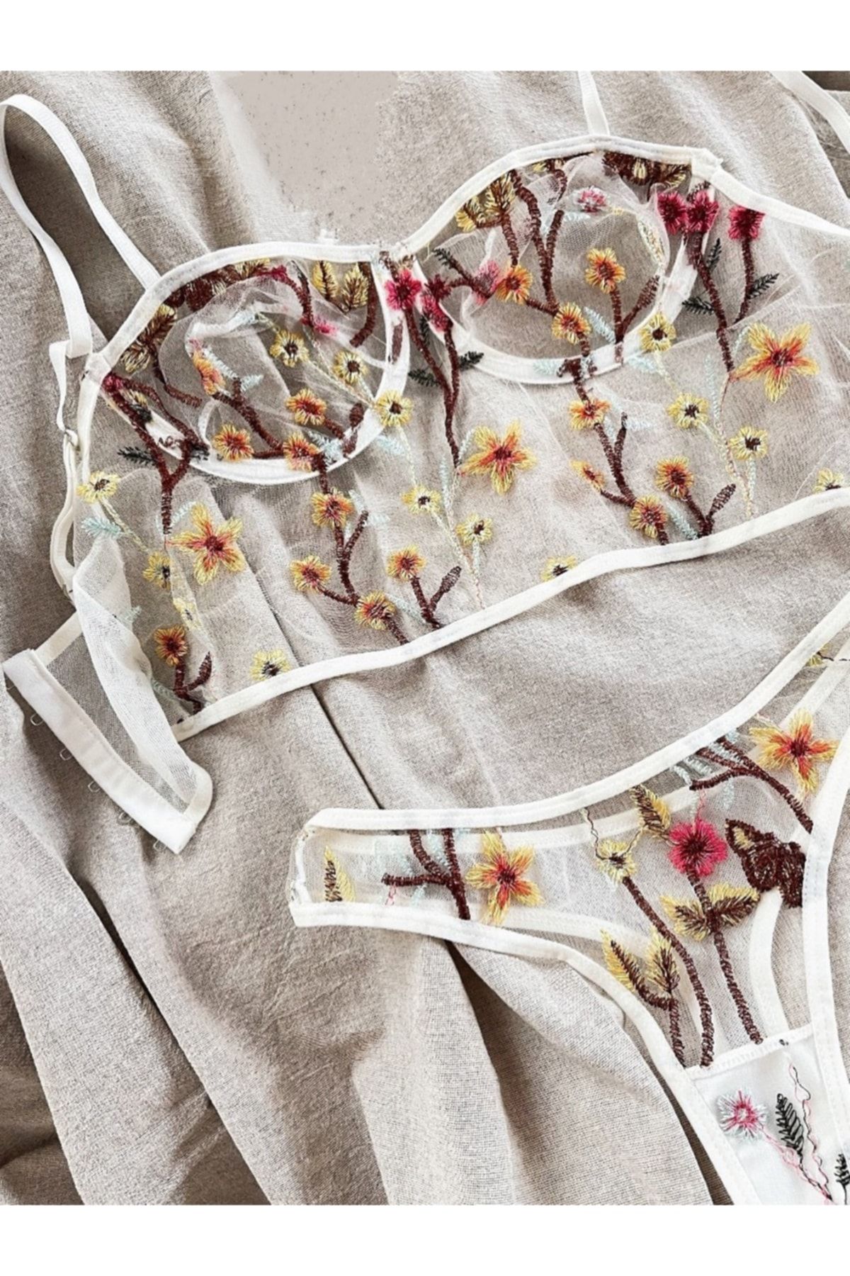 Flower Embroidered Mesh Bustier Bodysuit