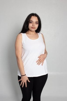 Büyük Beden Kadın Giyim Kalın Askı T-shirt Beyaz Bz674 BZ674