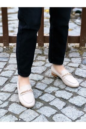 Hakiki Deri Kadın Loafer Zincirli Günlük Klasik Makosen Ayakkabı CalesZincirli