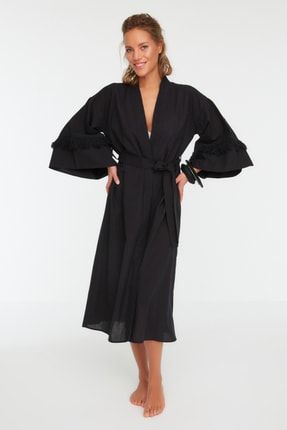 Siyah Püskül Detaylı Vual Kimono&Kaftan TBESS22KM0046