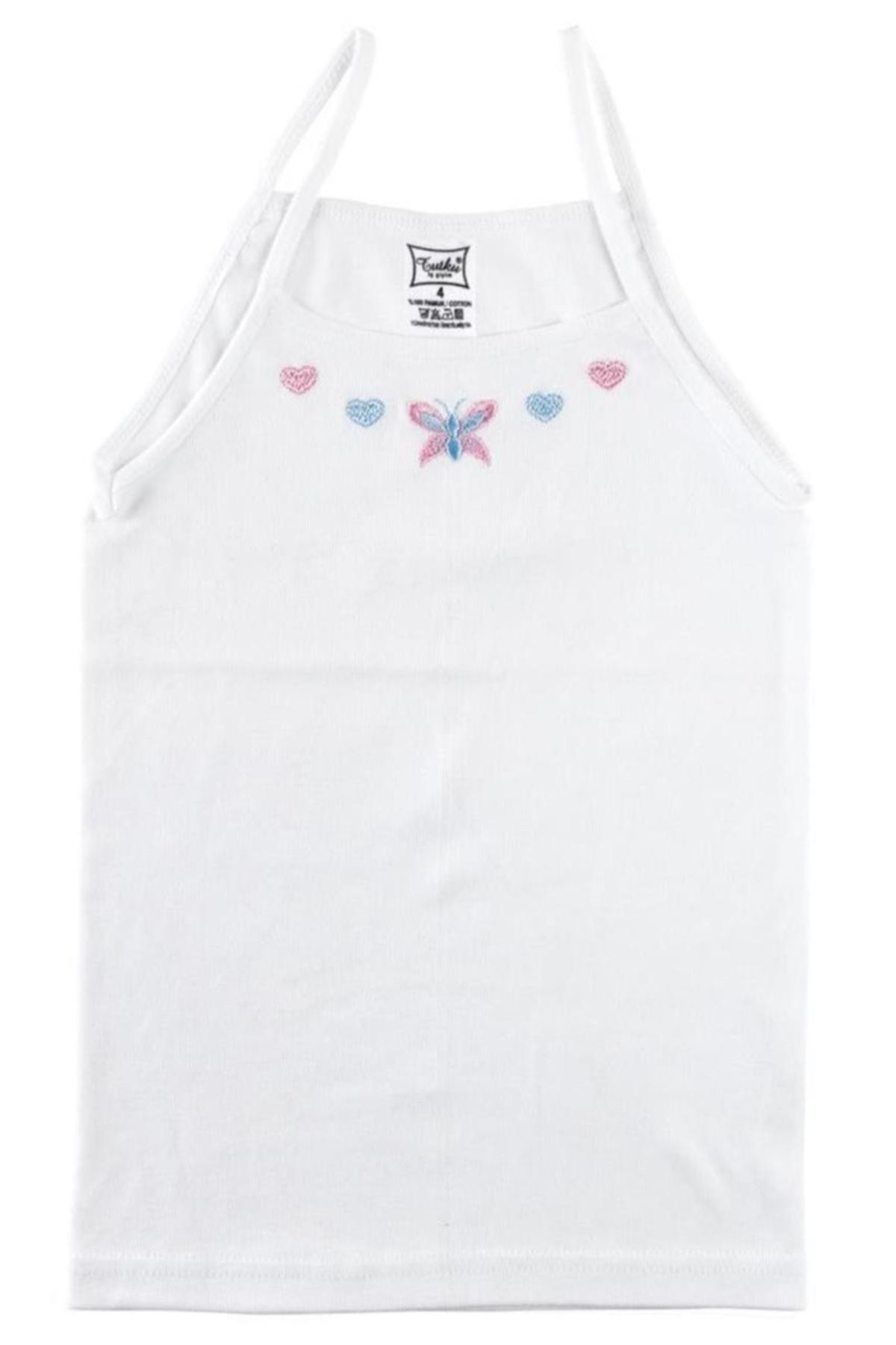 Tutku-Girl's Embroidered Ribbed Undershirt with Rope Strap 2