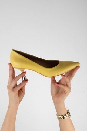 Kadın Sivri Burun Topuklu Ayakkabı Gold Topuk B1669
