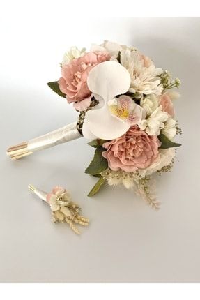 Gelin Çiçeği - Gelin Buketi - Somon Çiçek - Beyaz Çiçek - Pastel Çiçek - Nikah Çiçeği GZDSOMONBEYAZ