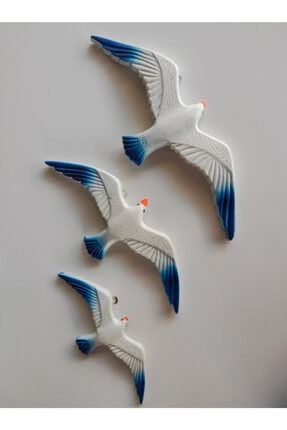 Üçlü Dekoratif Kuş 3 Boyutlu Martı Askı Duvar Süsü Mavi 3 Lü martı6