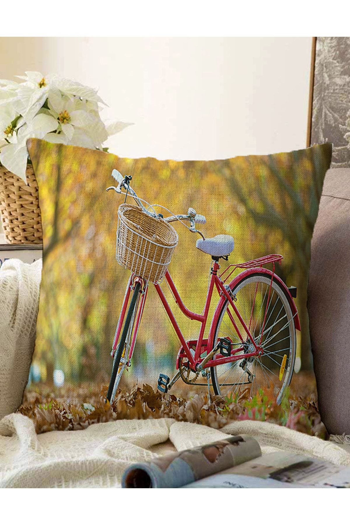 Realhomes Față De Pernă Tricotată Raschel Cu Model De Bicicletă Modernă Cu Două Fețe - 43 x 43