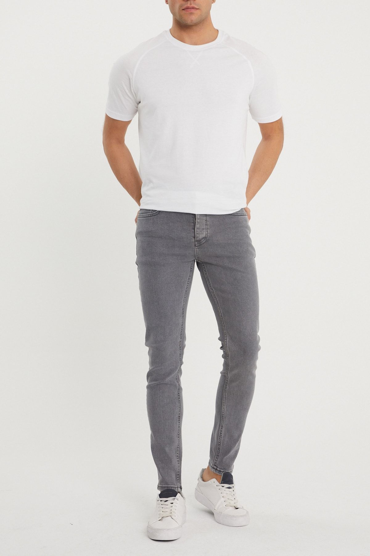 XHAN-Graue Slim-Fit-Jeans für Herren 4