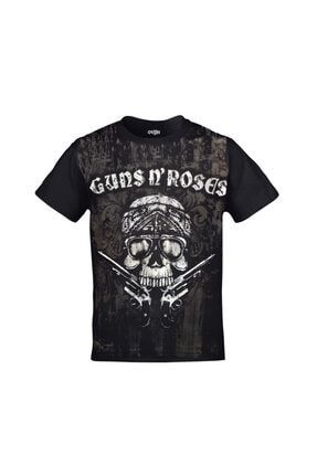 Unisex Siyah Guns N' Roses Kurukafa Ön Arka Baskılı Tshirt ORJ-TM-320