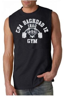 Erkek Siyah Anvil Gym Fitness Cotton Sleeveless Cpa T-shirt Black rr101
