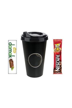 3ü1 Arada&nestle Damak Çikolata&kapaklı Plastik Kahve Bardağı Hediye Seti nescafebardak