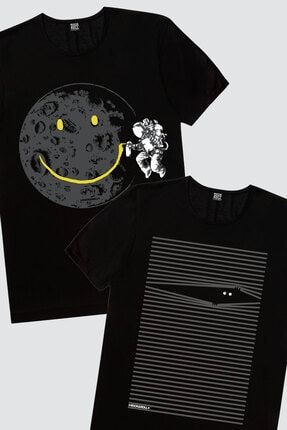 Kadın Siyah Noluya Ya, Siyah Grafitici Astronot 2'li Eko Komik Paket T-shirt 1M1BW804AS
