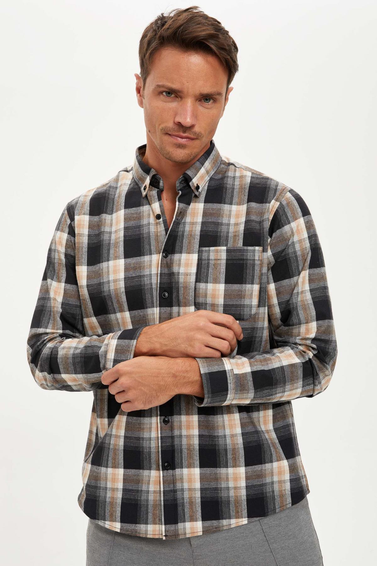 پیراهن مردانه خاکستری دفکتو | S1280AZ20AU اورجینال - تصویر 5