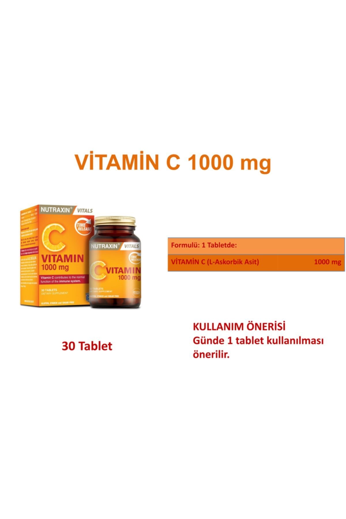 ویتامین Nutraxin C 1000 میلی گرم زمان انتشار 30 قرص اورجینال - تصویر 4