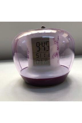 Elma Dijital Saat Takvim Ve Sıcaklık Göstergeli 6 Farklı Melodi Masa Saati Mor Elma Mor