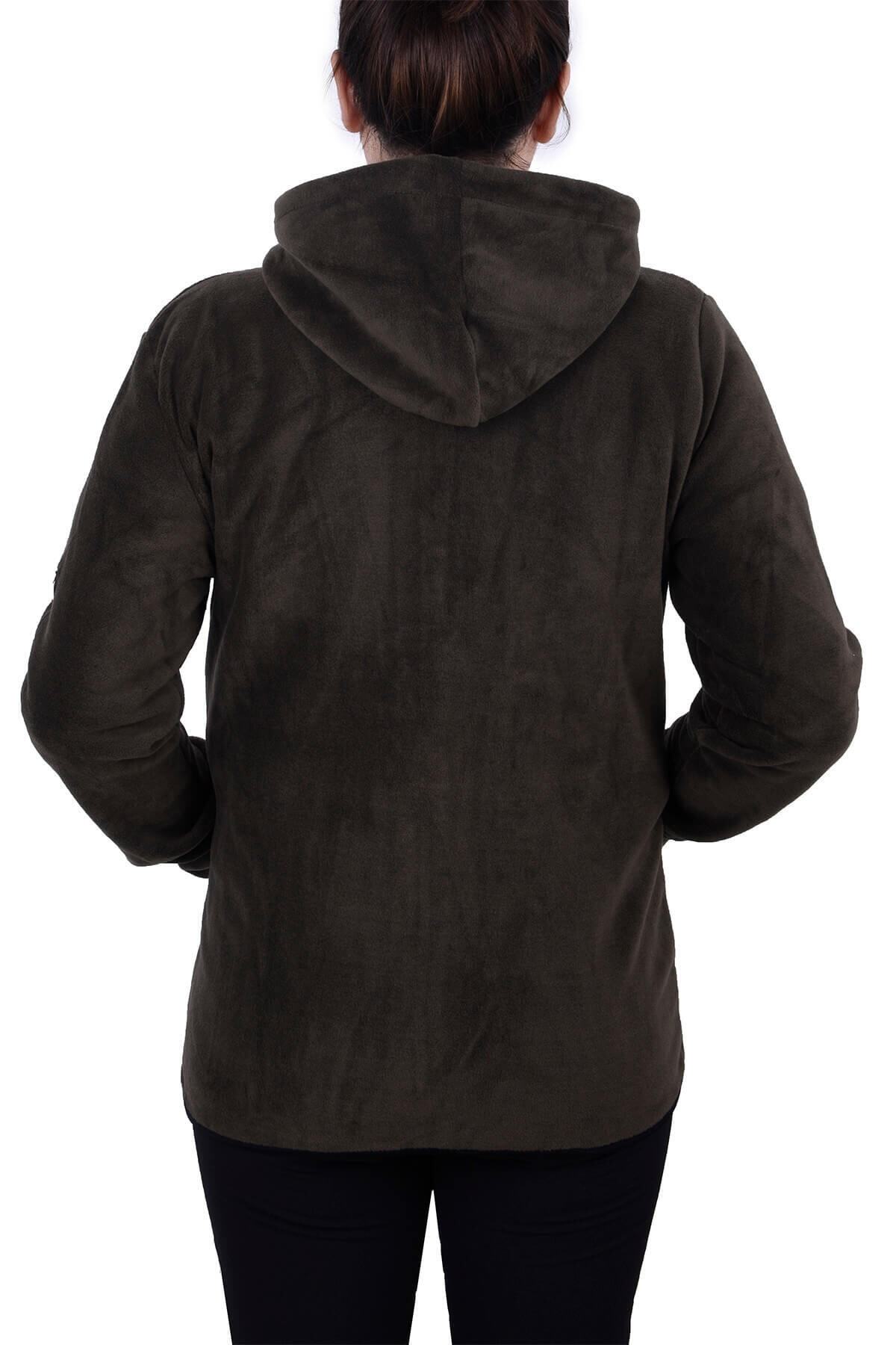 GHASSY CO.-Women's Khaki Hooded Zippered Fleece Sweatshirt 3