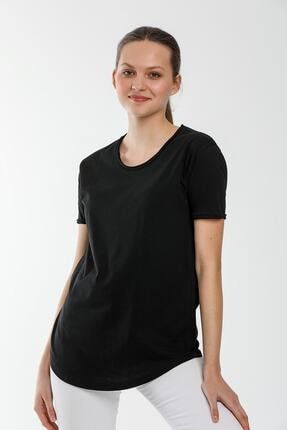 Kadın Siyah %100 Pamuk Oval Yaka Örme T-shirt 30003090